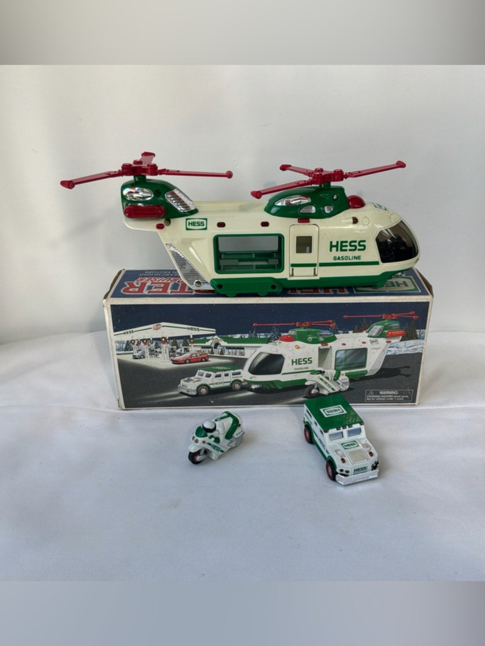 Hess 2001 Toy Helicopter with Motorcycle and Cruiser